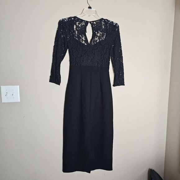 ZARA WOMAN BLACK COMBINATION LACE MIDI DRESS LONG SLEEVE SIZE S SEXY ROMANTIC - Picture 6 of 13